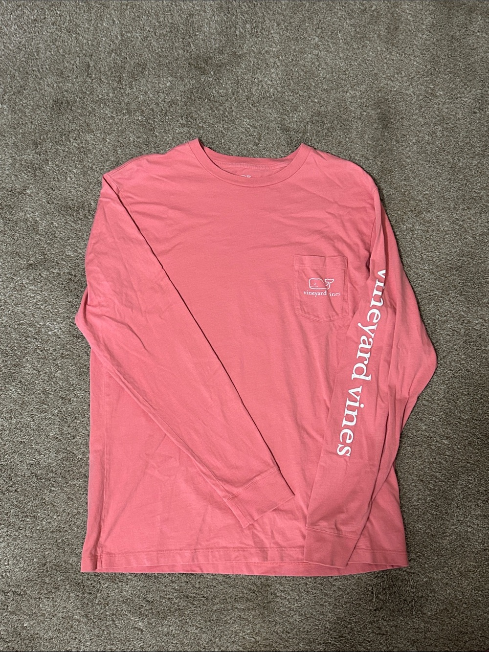 Vineyard Vines Coral Long Sleeve Pocket Tee with Sleeve Logo